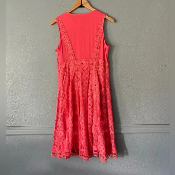 Sundance | lace overlay | coral | sleeveless | midi | dress | size 6 - Picture 7 of 11